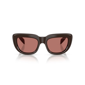 Prada brown sunglasses with thick square frames and dark rose-tinted lenses, front-facing product view