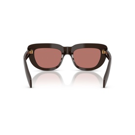 Prada brown sunglasses, rear view showing gold temple hinges and dark rose-tinted lenses with chunky square frame