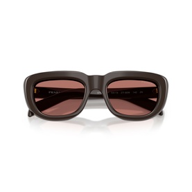 Prada sunglasses in brown with chunky square frames and rose-tinted lenses, front view