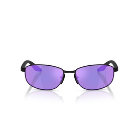 Ray-Ban sunglasses with black metal rectangular frame and violet mirror lenses, front-facing view