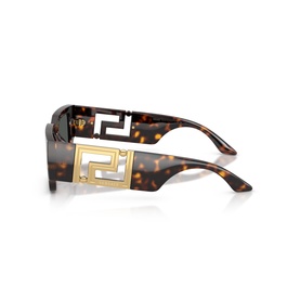 Versace sunglasses in tortoiseshell with gold-tone Greca motif temple detail, rectangular frame, shown at angle