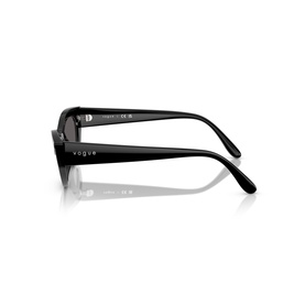 Vogue sunglasses in black, side profile view showing slim temple arm with branded logo detail and dark tinted lens