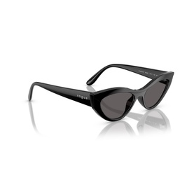 Vogue black cat-eye sunglasses with slim angular frames and dark grey lenses, three-quarter view