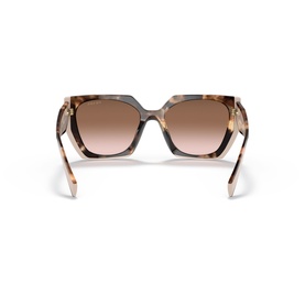 Prada brown tortoiseshell oversized sunglasses, rear view showing gradient lenses and gold-tone temple detail