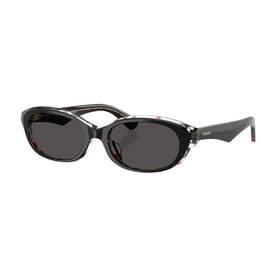 Dark tortoiseshell oval-frame sunglasses with dark grey lenses and slim temples, three-quarter angle view