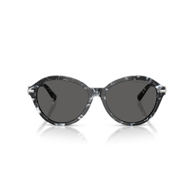 Persol round sunglasses in black and grey tortoiseshell acetate with dark grey lenses, front view