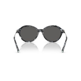 Grey tortoiseshell round-frame sunglasses, rear view showing dark grey lenses and patterned temples
