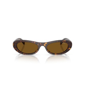 Vogue sunglasses in brown tortoiseshell with oval frames and brown tinted lenses, front-facing view