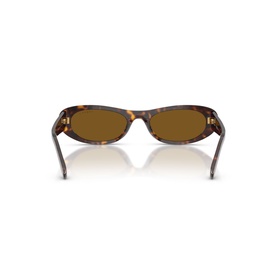 Vogue sunglasses in brown tortoiseshell, rear view showing gold-tone hinges and oval lenses with amber tint