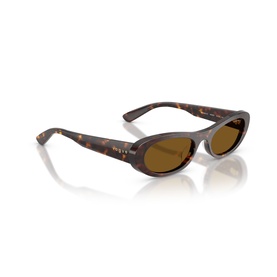 Vogue sunglasses in brown tortoiseshell, oval cat-eye frame with amber lenses and chunky temples