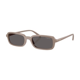 Vogue beige rectangular sunglasses with slim temples and dark grey lenses, matte finish frame