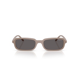 Vogue beige rectangular sunglasses with dark grey lenses and slim temples, front-facing product view