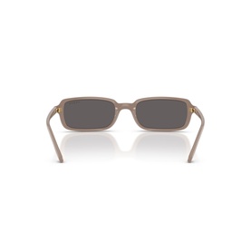 Vogue beige sunglasses, rear view showing rectangular frames with gold-tone temple hinges and dark grey lenses