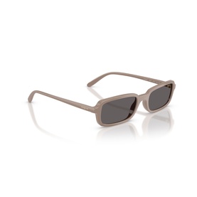 Vogue beige rectangular sunglasses with slim frames and dark grey lenses, shown at an angle