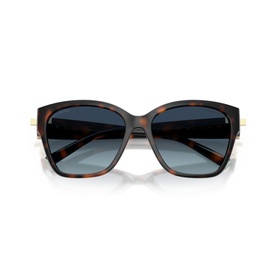 Tortoiseshell square-frame sunglasses with gold temple detailing and gradient blue-grey lenses