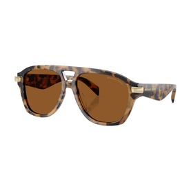 Aviator-style sunglasses in beige tortoiseshell with brown lenses and gold-tone temple hardware