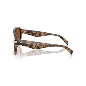 Michael Kors sunglasses in light tortoiseshell, side profile view showing gold-tone temple detail and brown lens