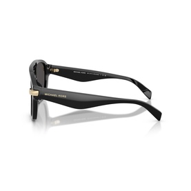 Michael Kors black sunglasses, side profile view showing dark tinted lenses and gold-tone hinge detail on thick black frames