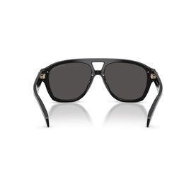Black square-frame sunglasses shown from rear, dark lenses, gold-tone temple hardware detail visible on arms