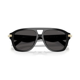 Black aviator sunglasses with dark grey lenses, double bridge, and gold-tone temple hardware