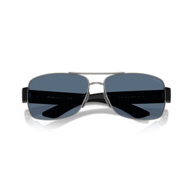 Prada Linea Rossa grey aviator sunglasses with silver double-bridge frame and dark blue lenses, front view