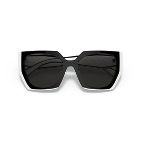 Oversized square sunglasses with black lenses, black inner frame and white outer frame detailing