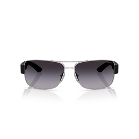 Silver-tone rectangular sunglasses with black temple arms and gradient grey lenses, front-facing product view