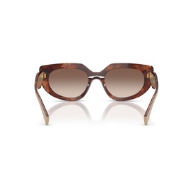Prada brown tortoiseshell sunglasses, rear view showing gold-tone hinges and gradient brown lenses with cream temples