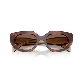Prada brown tortoiseshell sunglasses with oversized rectangular frames and gradient brown lenses, folded flat