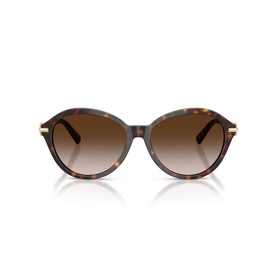 Tiffany & Co. round sunglasses in tortoiseshell brown with gradient brown lenses and gold-tone metal temple detail