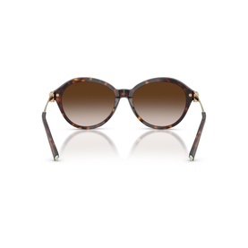 Tortoiseshell oval sunglasses, rear view showing brown gradient lenses, gold-tone temple hardware and slim arms