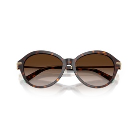Tortoiseshell round-frame sunglasses with gradient brown lenses and gold-tone temple hardware, folded flat