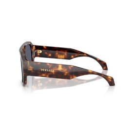 Versace tortoiseshell sunglasses with gold-tone logo detail on temples, side profile view showing brown gradient lenses