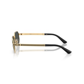 Versace gold-tone metal sunglasses with Greek key engraved temples and black tips, side profile view