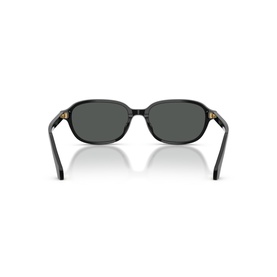 Black sunglasses rear view showing dark grey lenses, thick rectangular frames and gold-tone temple tip detailing
