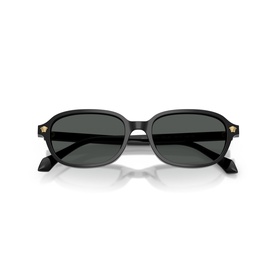 Versace black square-frame sunglasses with dark grey lenses and gold Medusa head temple detail