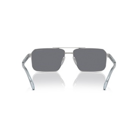 Silver aviator-style sunglasses with dark mirrored lenses, double bridge, and silver metal temples, rear view