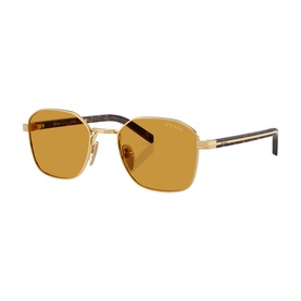 Prada gold metal square-frame sunglasses with amber tinted lenses and tortoiseshell temple tips