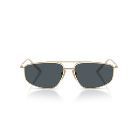 Prada gold aviator sunglasses with double bridge, angular metal frames and dark grey lenses, front-facing view