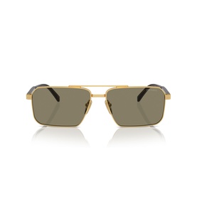 Gold aviator-style sunglasses with double bridge bar, dark tortoiseshell temples, and khaki green lenses, front-facing view