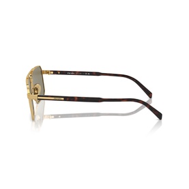 Gold-tone metal frame sunglasses with tortoiseshell temples and green-tinted lenses, side profile view