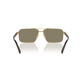 Gold-tone metal frame sunglasses, rear view showing dark tortoiseshell temples and khaki-tinted rectangular lenses