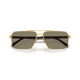 Gold-tone aviator sunglasses with double bridge, dark square lenses, and black temple tips, folded closed