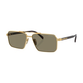 Gold-tone metal navigator sunglasses with khaki green lenses, double bridge, and dark tortoiseshell temple tips