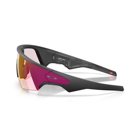 Oakley shield-style sport sunglasses in matte grey with pink Prizm lens and pink accent detailing on frame