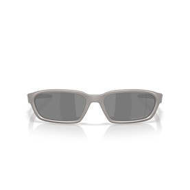 Rectangular sunglasses with matte grey frames and dark mirrored lenses, front-facing view