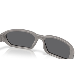 Rectangular wrap-style sunglasses in matte grey with dark tinted lenses, shown at an angle on a white background.