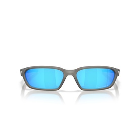 Rectangular sunglasses with matte grey frame and mirrored blue lenses, front-facing view