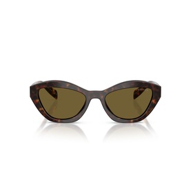 Prada brown tortoiseshell cat-eye sunglasses with dark brown lenses and angular acetate frames