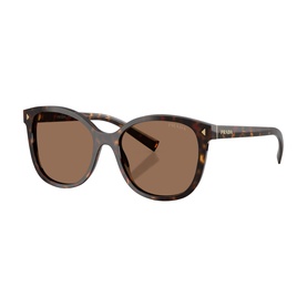 Prada brown tortoiseshell cat-eye sunglasses with brown lenses and gold-tone stud detail on temples